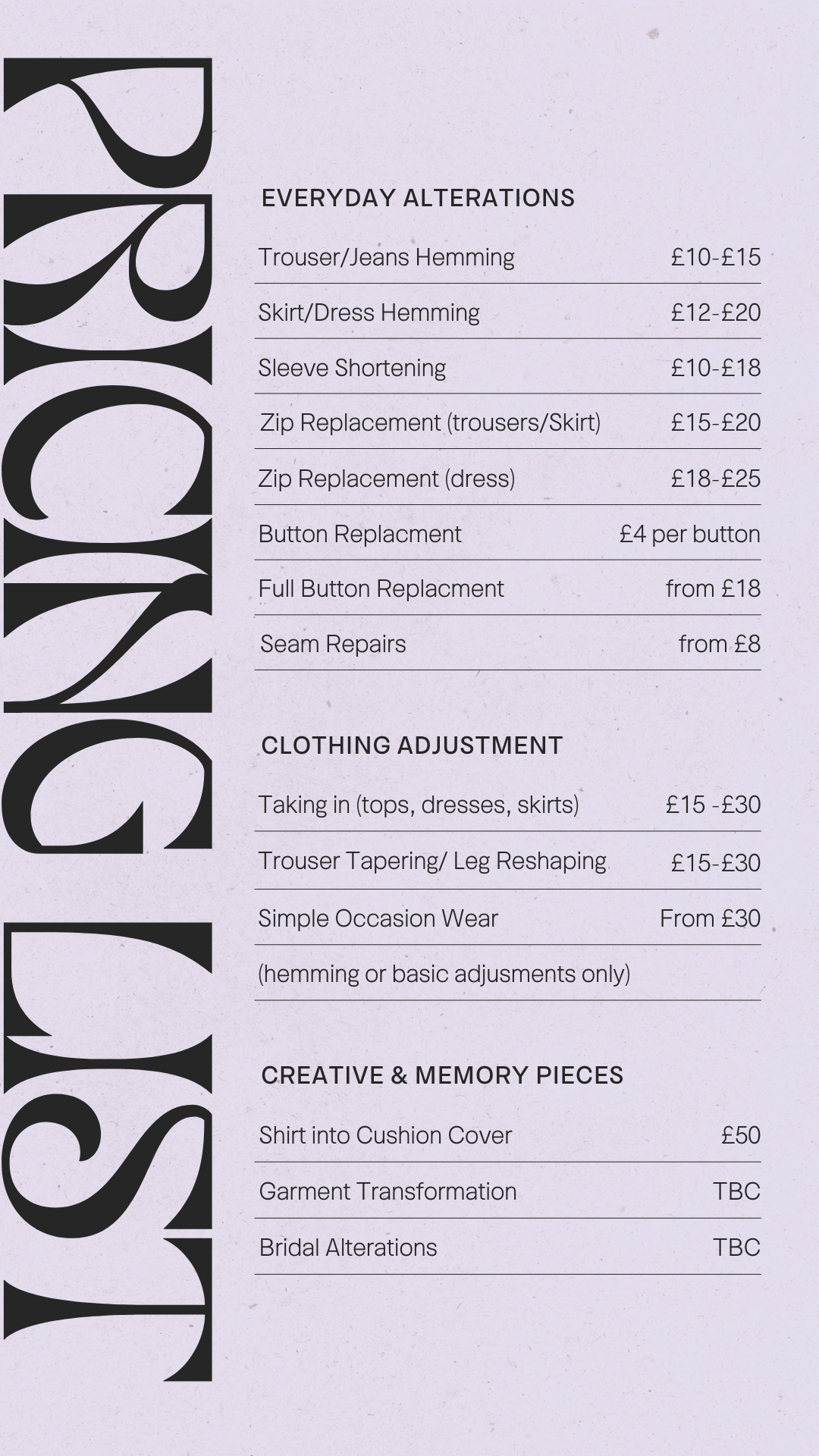 black and white bold typographic aesthetic modern pricing list your story black and white bold typographic aesthetic modern pricing list your story